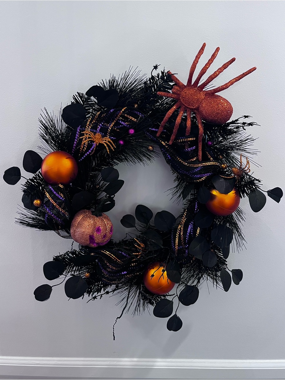 Halloween Black & Orange Spider Wreath - Brand Unspecified